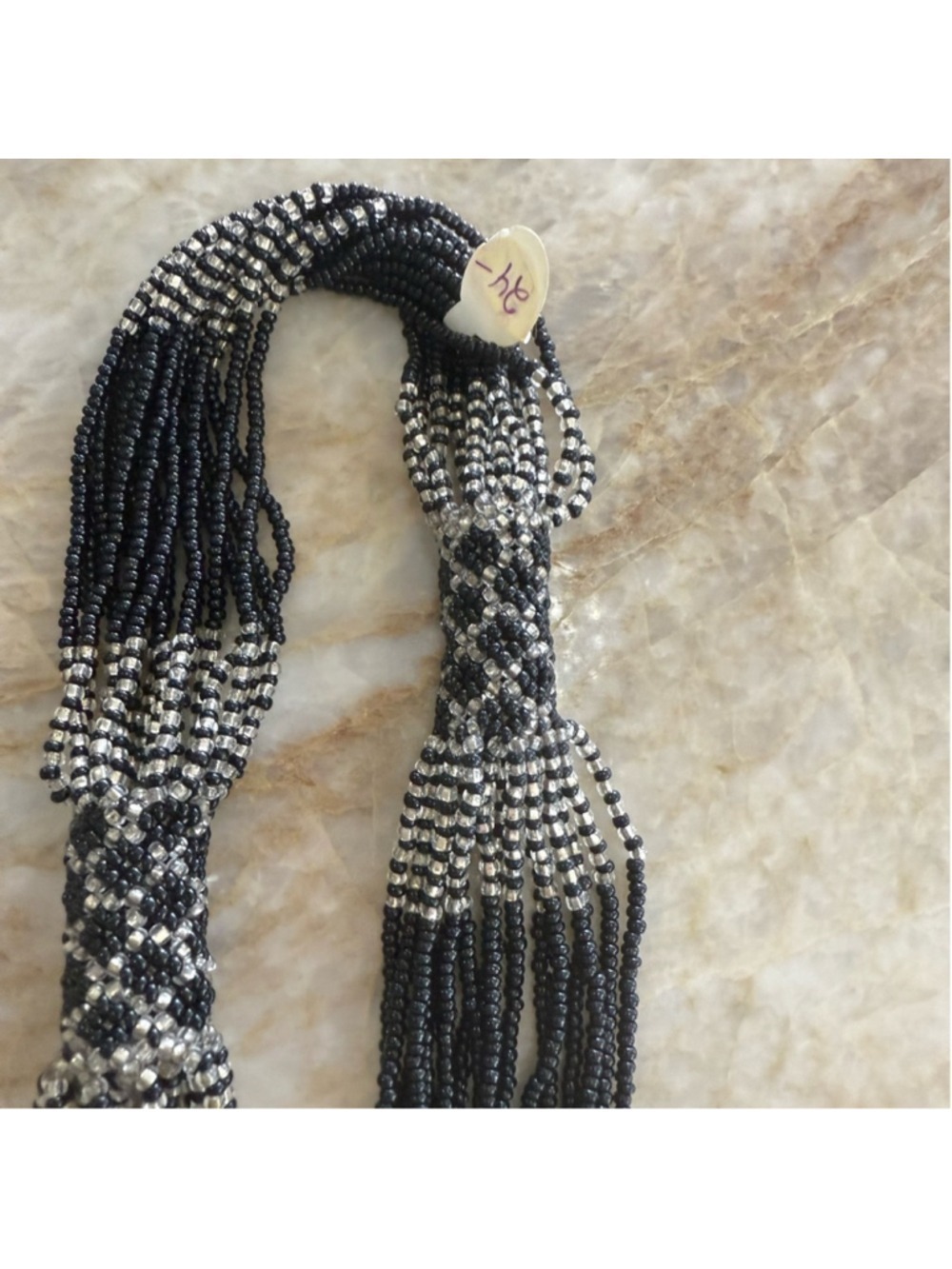 Glass seed beads Black and White Beaded Necklace 32” length 16 strands. - Picture 8 of 9